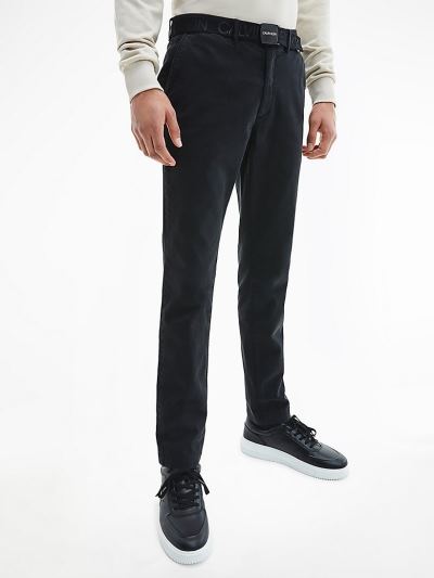 Calvin Klein Ruhák HU668861 | Calvin Klein Slim Organic Cotton Férfi Övezett Chino Nadrág Fekete